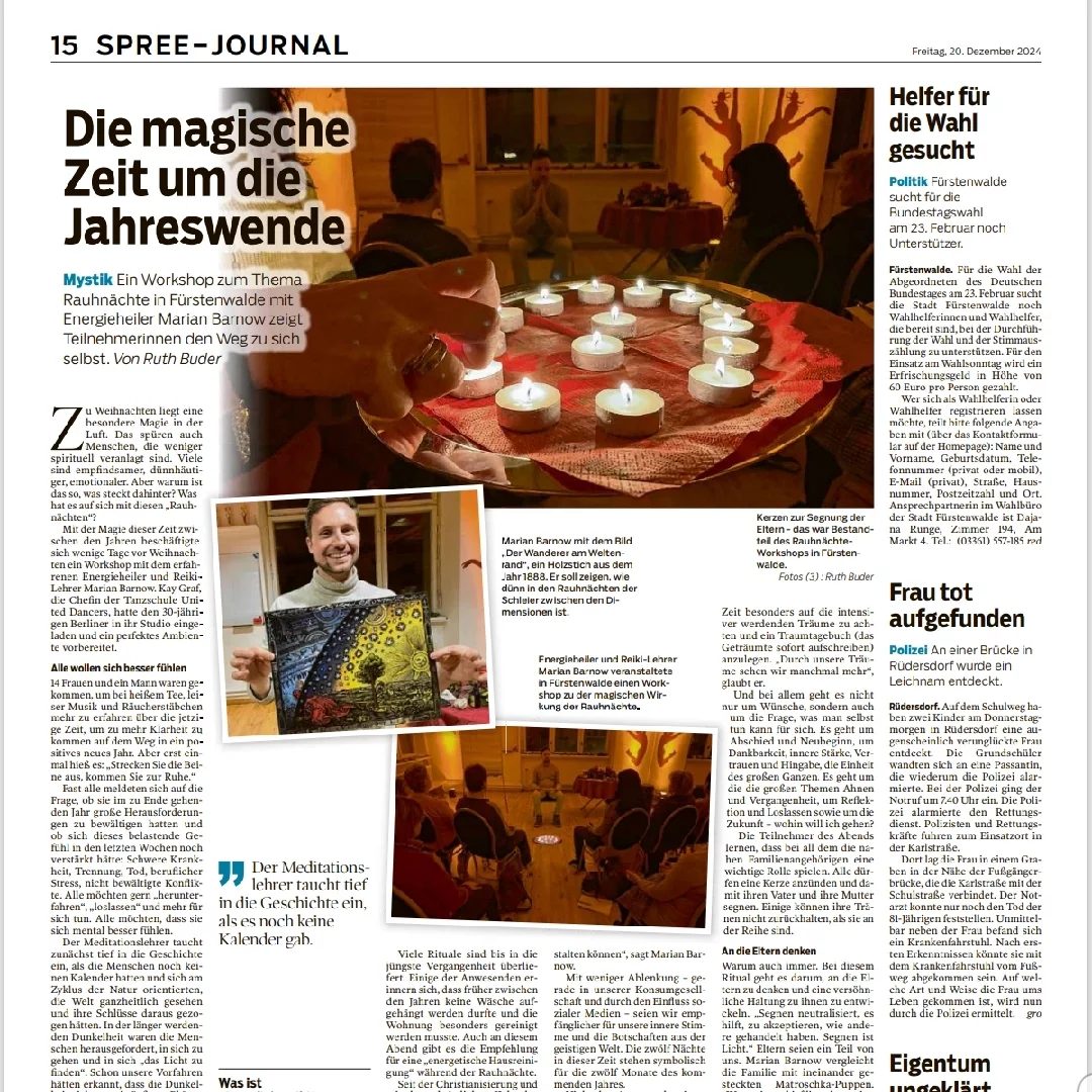 Marian Barnow featured in SPREE-JOURNAL newspaper article about mystical workshops